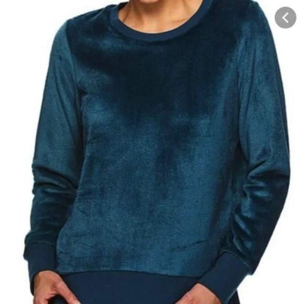 Gaiam Velour Pullover Sweatshirt Long Sleeve Fuzzy Plush Teal Blue Medium